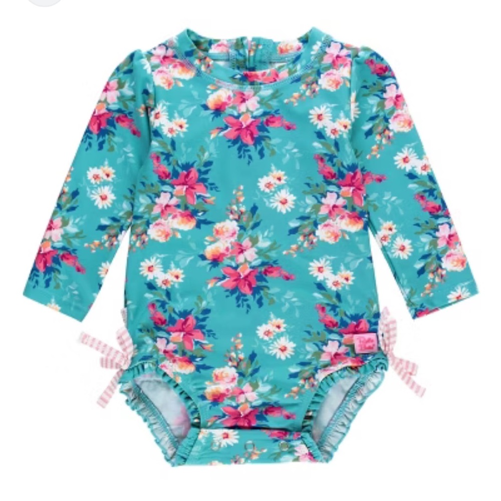 Ruffle Butts One Piece Swimsuit 6-12 Mos Rash Guard Fancy Me Floral Long Sleeve